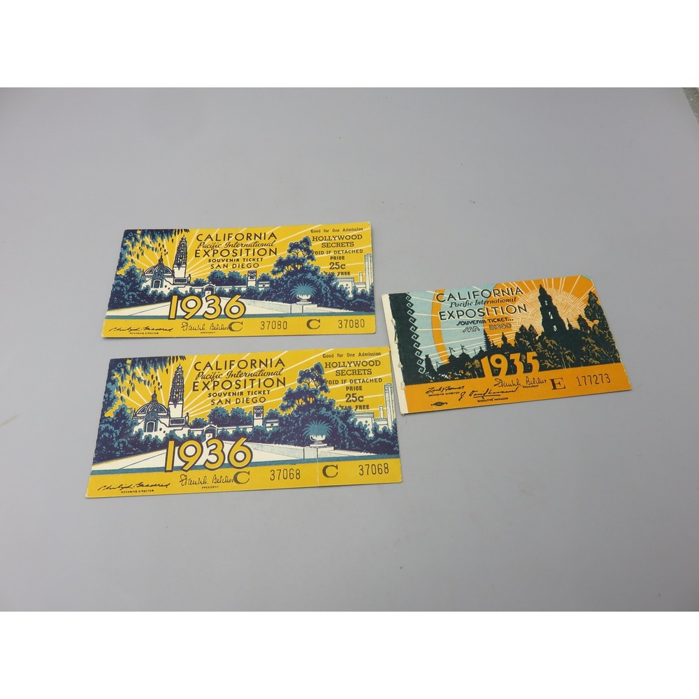 Vintage 1935 1936 California Pacific International Exposition Tickets San Diego